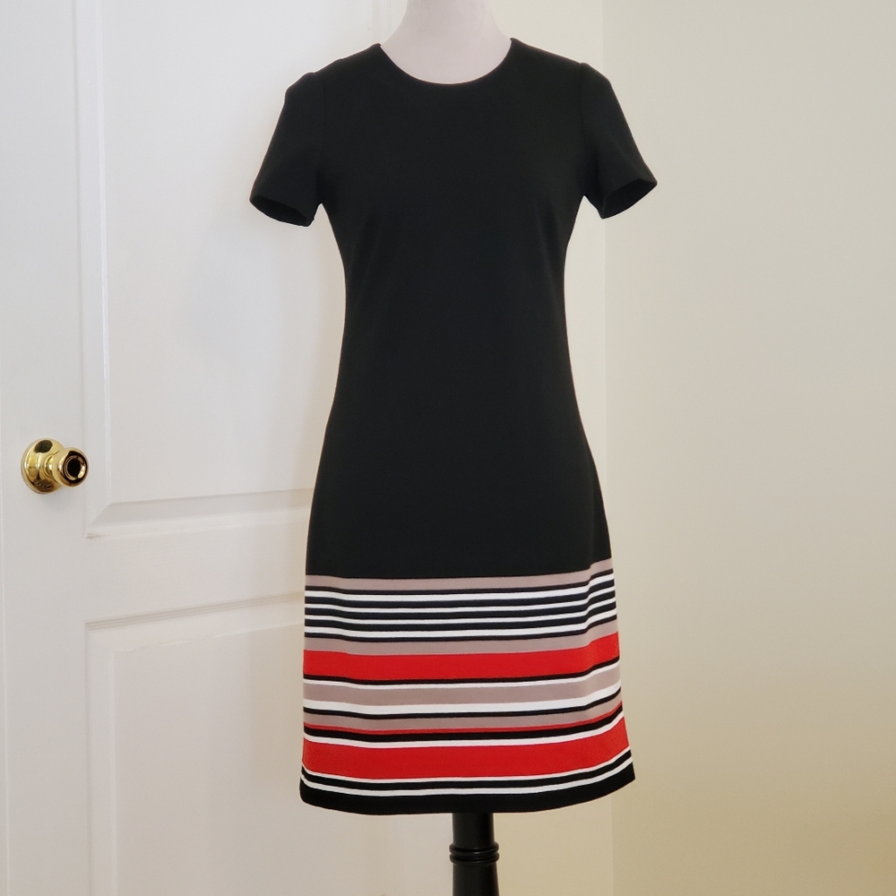 Calvin Klein Women's dress, size 2, Black with red, white beige stripes